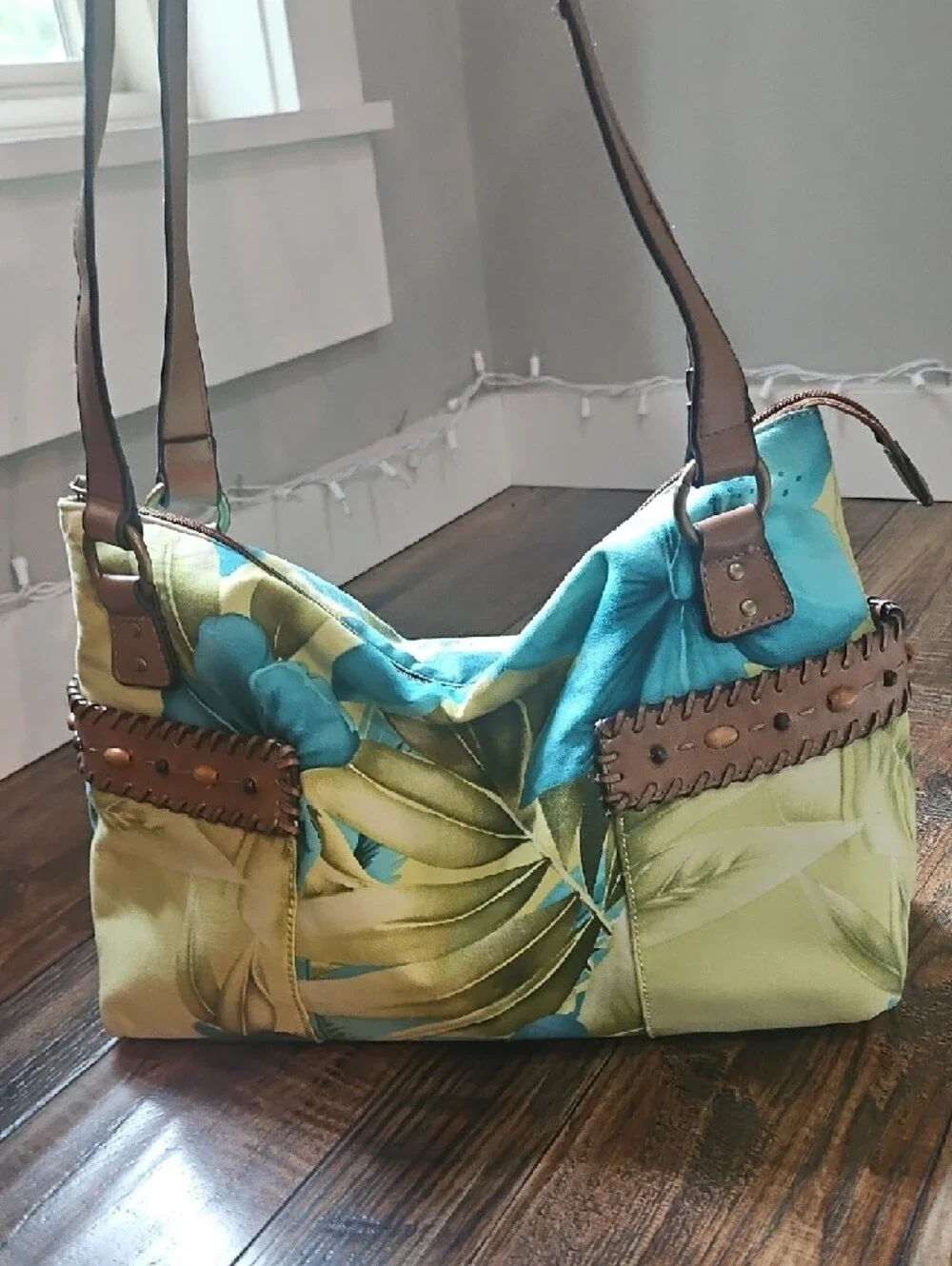 Relic Tropical Shoulder Bag in Blue, Yellow & Brown